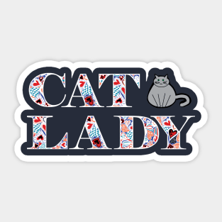 Cat Lady Hearts White Sticker